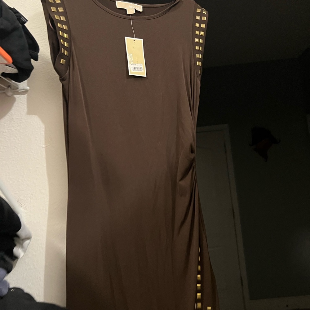 Michael Kors. Chocolate brown dress with gold grommets. size XS